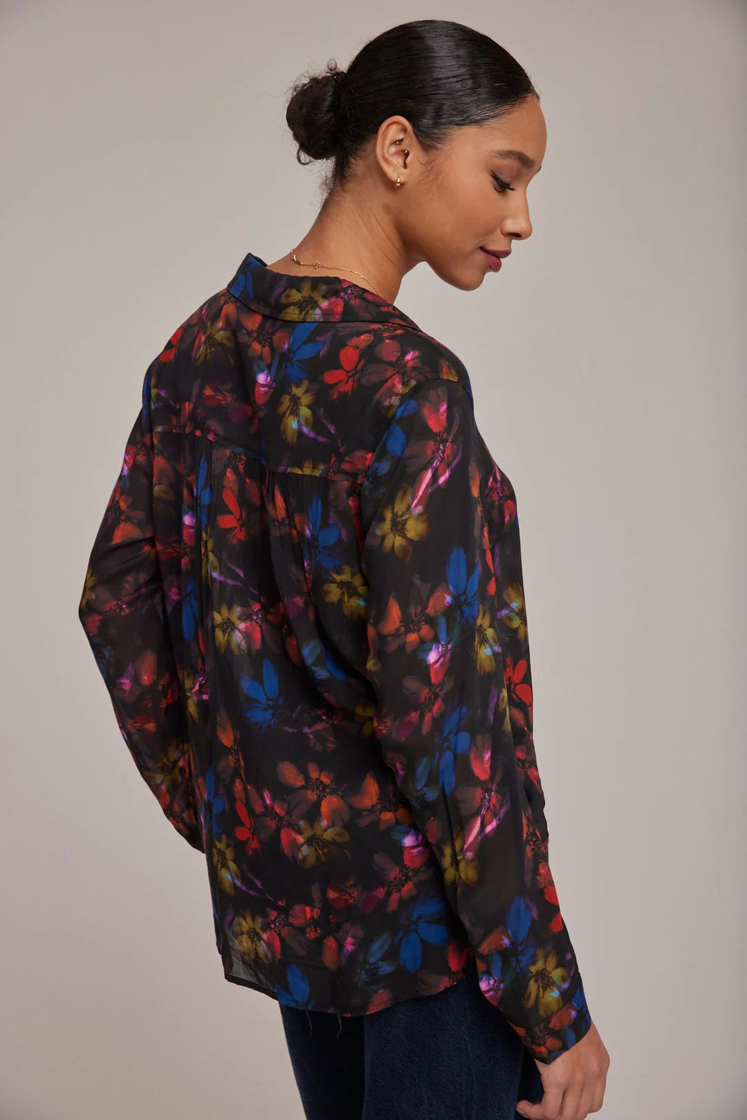 Rounded Hem Button Down Shirt in Evening Garden Print