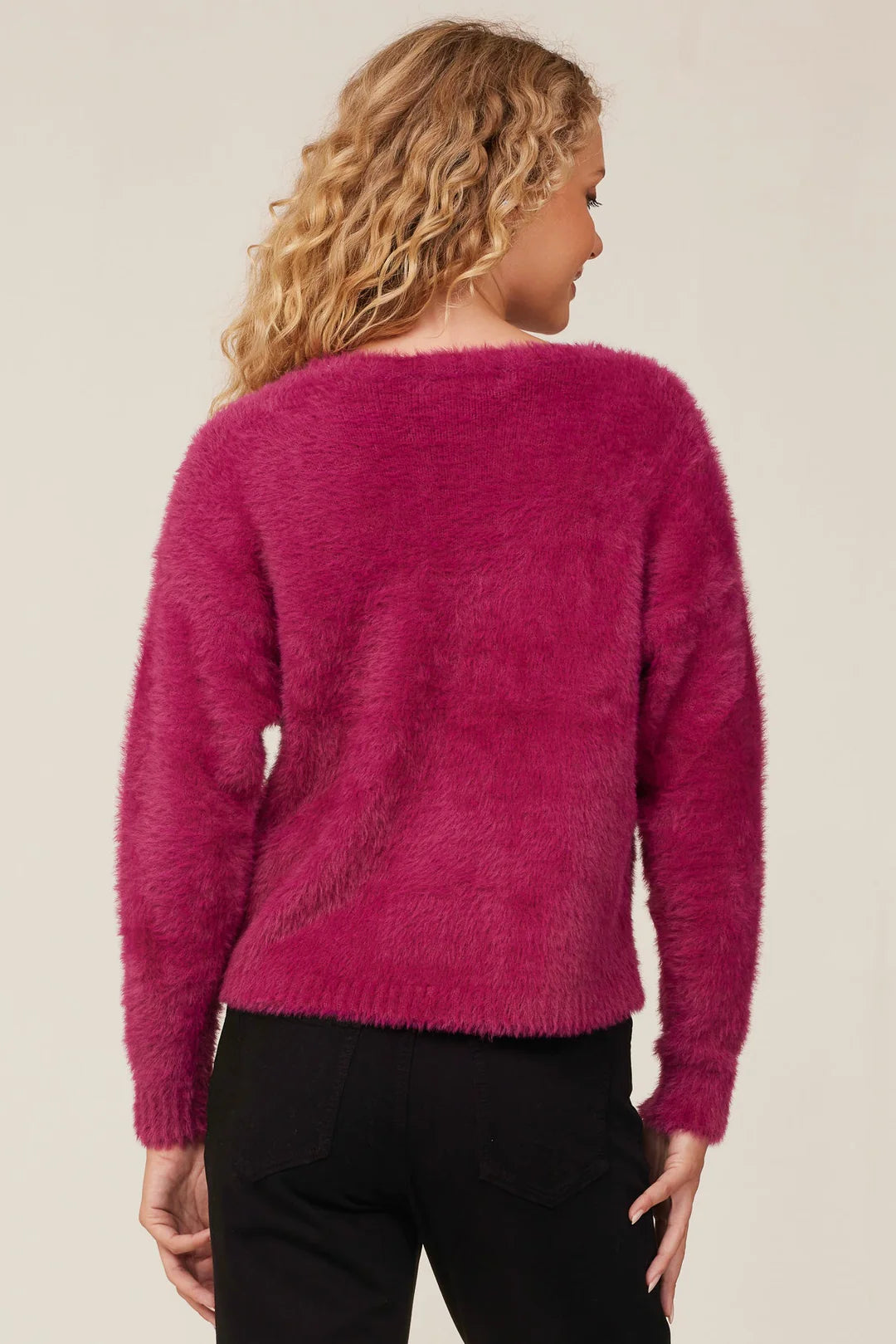 Slouchy V-Neck Sweater in Dark Magenta