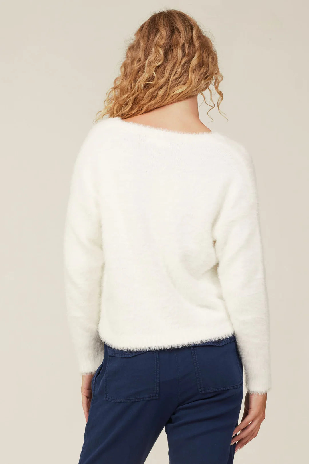 Slouchy V-Neck Sweater in Winter White
