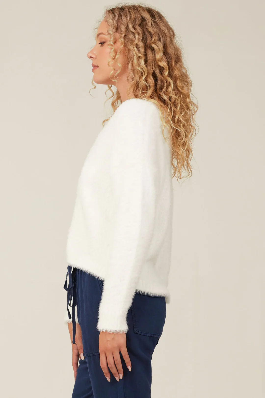 Slouchy V-Neck Sweater in Winter White