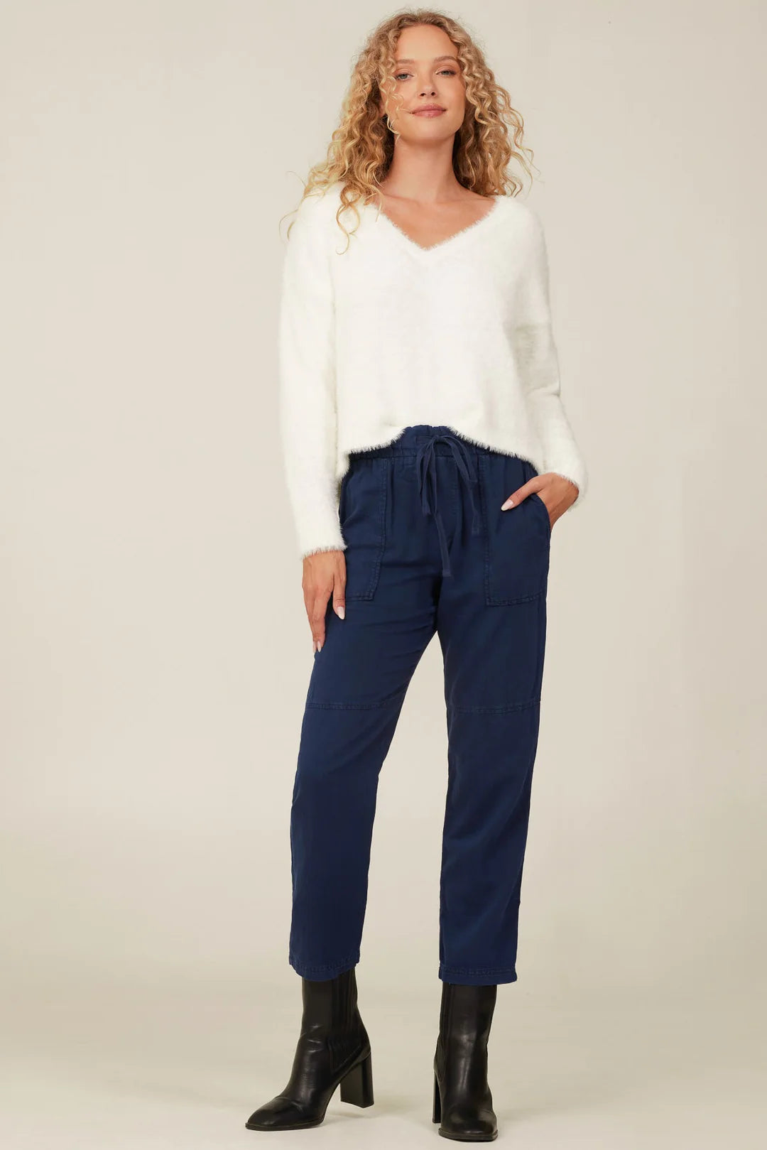 Slouchy V-Neck Sweater in Winter White