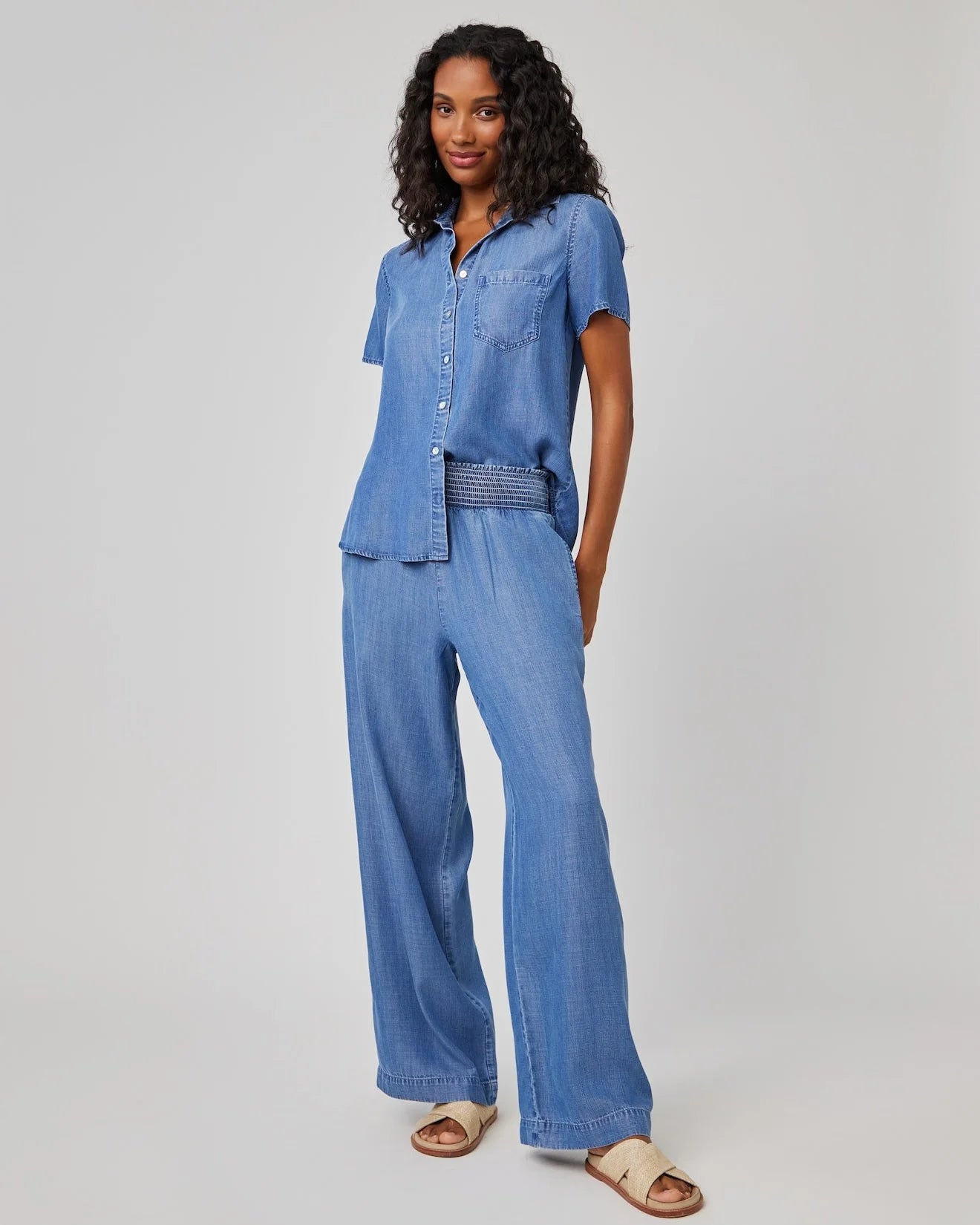 Smocked Waist Wide Leg Pant in Moonlight Haze