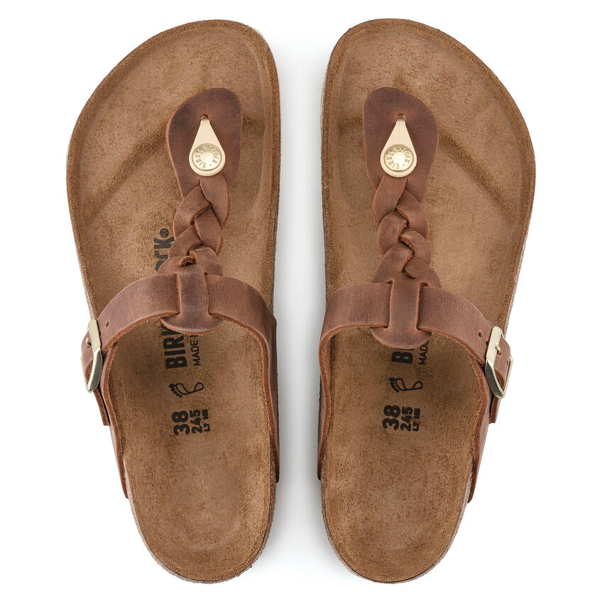 Gizeh Braid Leather Sandal in Cognac