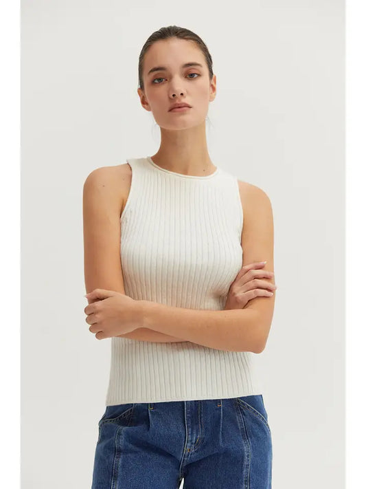 Renae Lurex Ribbed Tank Top in Pearl