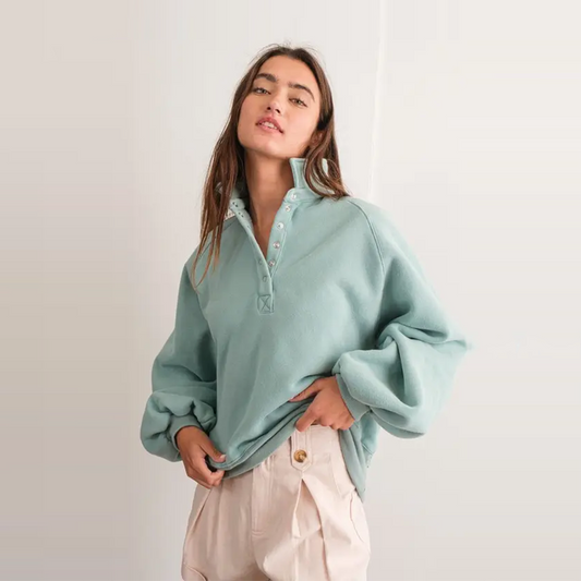 Piper Snap Collared Sweatshirt in Sage