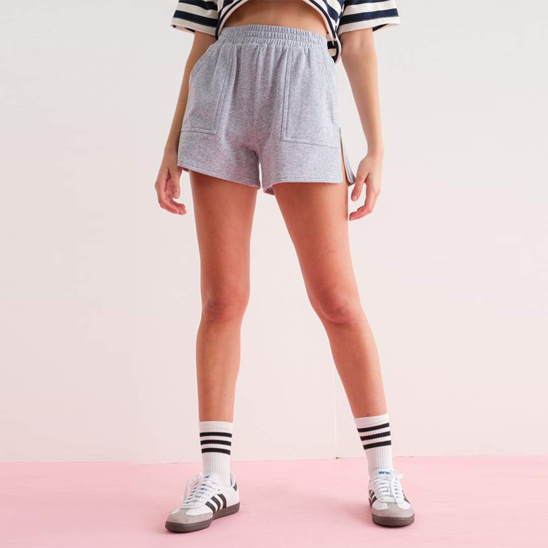 Aubrey Side Zipper Shorts in Heather Grey