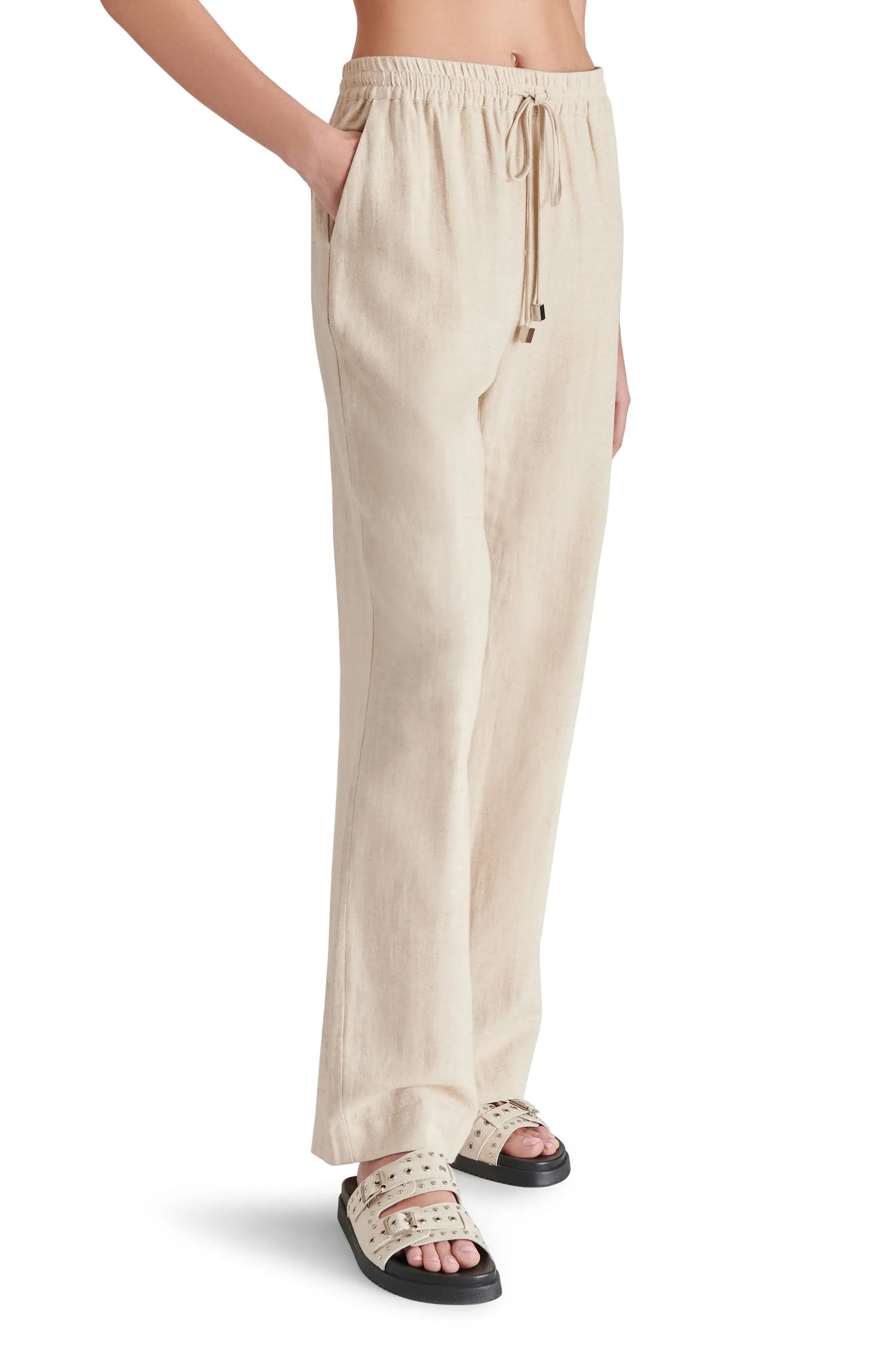 Venetia Cotton & Linen Drawstring Pants in Natural