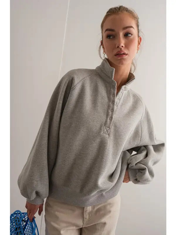 Piper Snap Collared Sweatshirt in Heather Grey