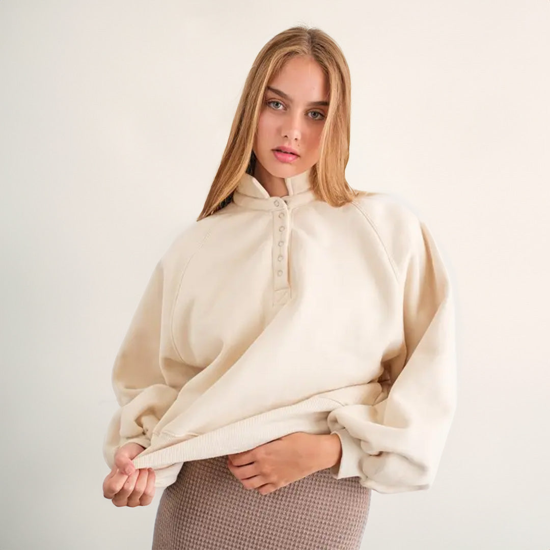 Piper Snap Collared Sweatshirt in Cream