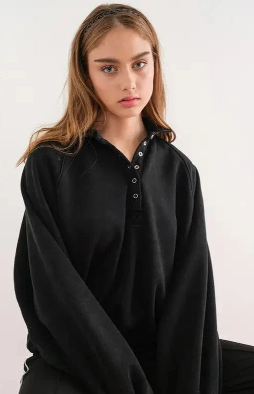 Piper Snap Collared Sweatshirt in Black