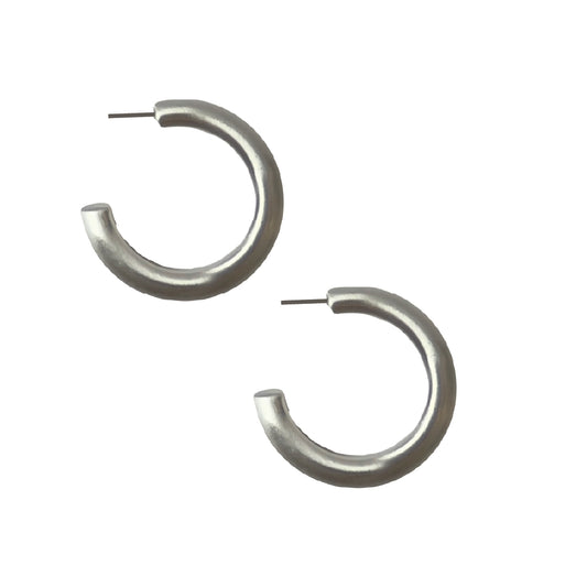 1' Satin Silver Hoop Earrings