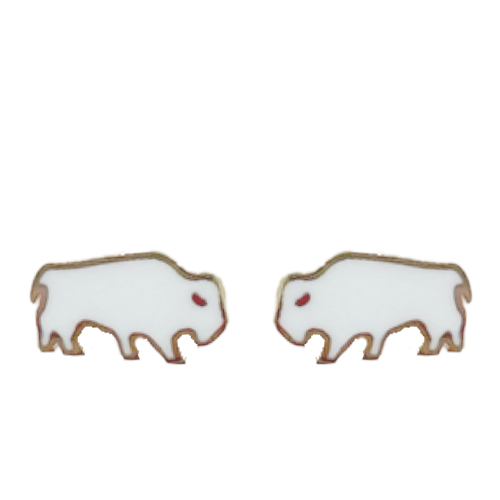 Enamel Buffalo Stud Earring in Gold White