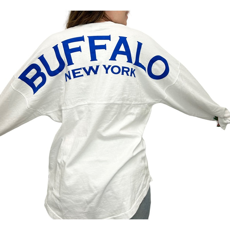 L/S Buffalo Big Front Tee in White/ Royal