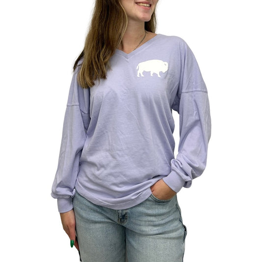 L/S Lightweight V-Neck Tee- Lavender Sky