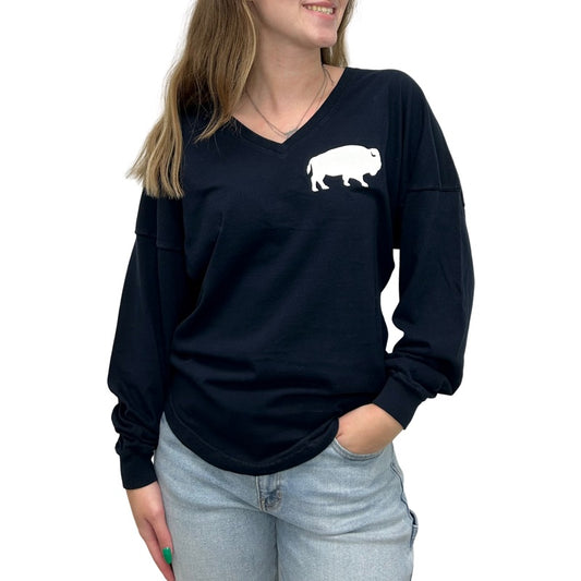 L/S LT.Weight BuffaloveV-Neck in Navy