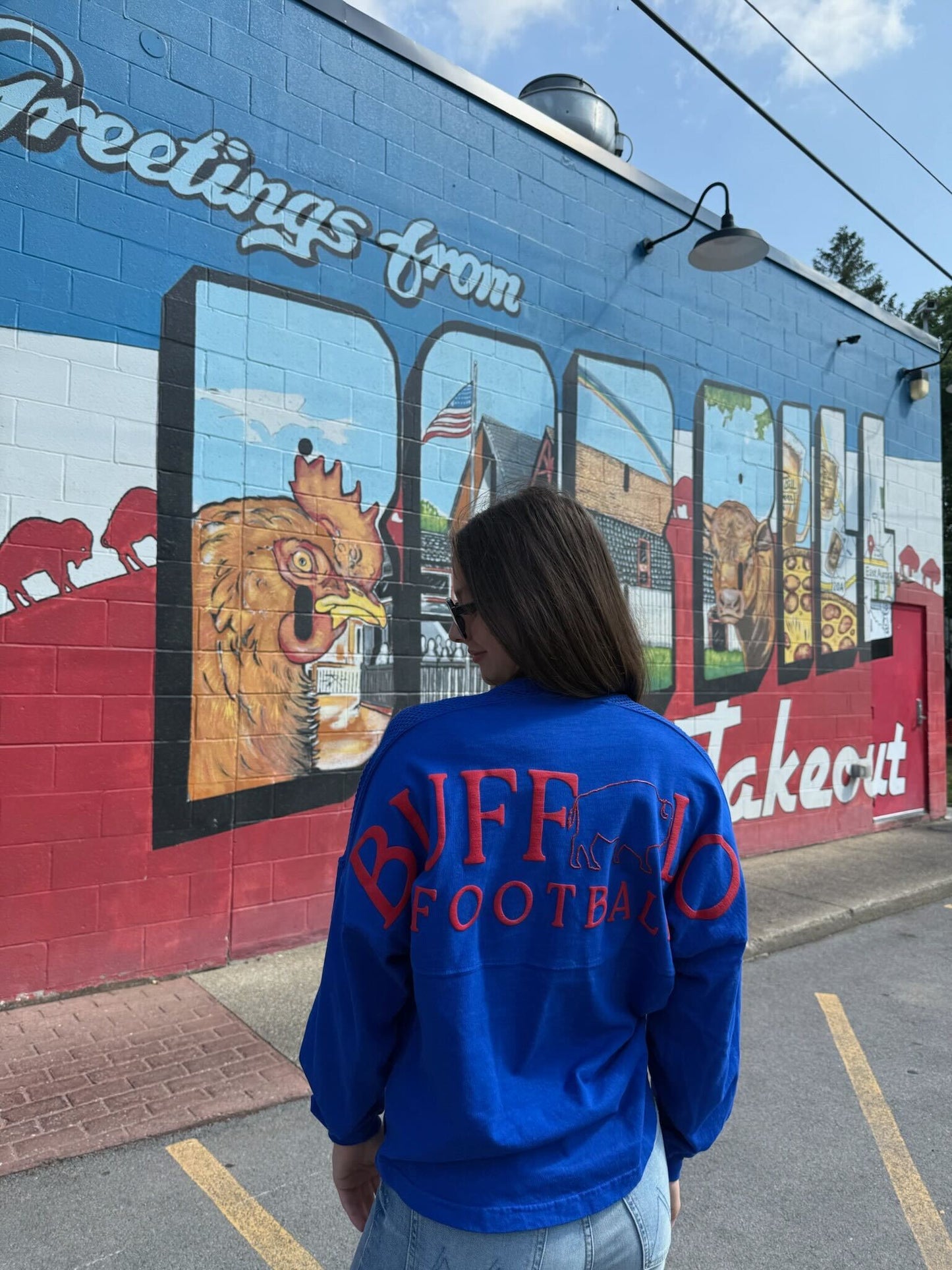 Buffalo Football Glitter Mesh Long Sleeve Tee in Royal
