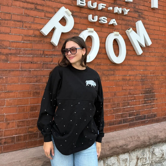 Queen City Rhinestone L/s Tee in Black