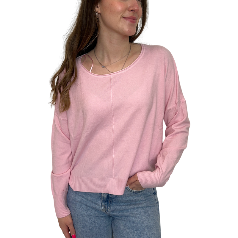 L/S Short Sweater in Pink Lemon