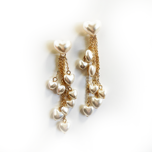 Puffed Heart Drop Earrings in White