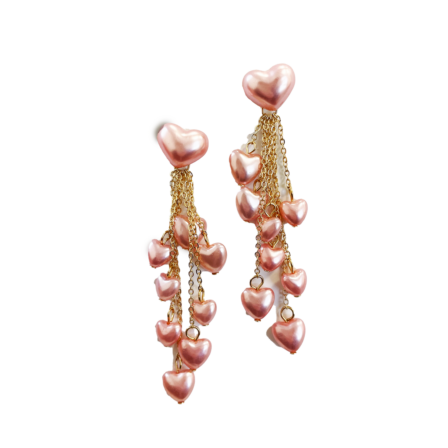 Puffed Heart Drop Earrings in Pink