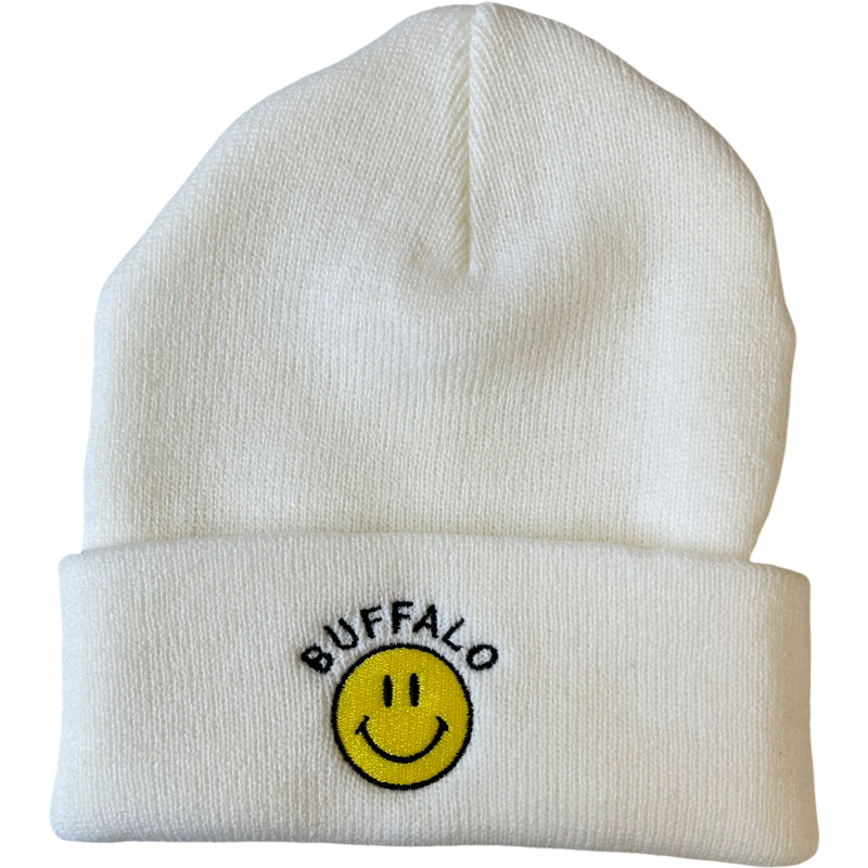 Buffalo Smiley Face Beanie in White