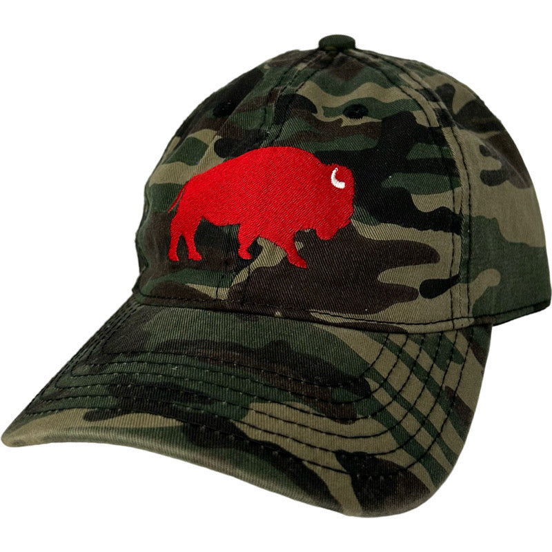 Standing Buffalo Baseball Hat in Camo/Red