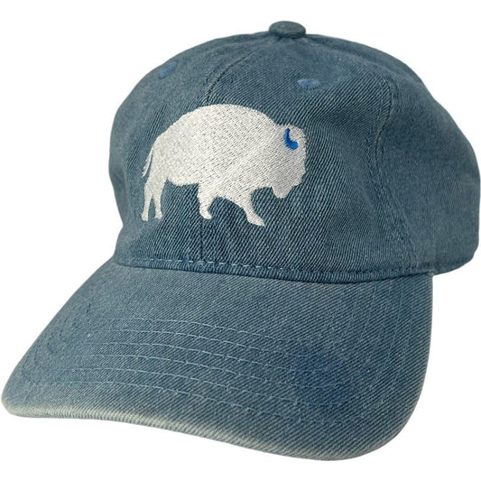 Standing Buffalo Baseball Hat in Light Denim/White