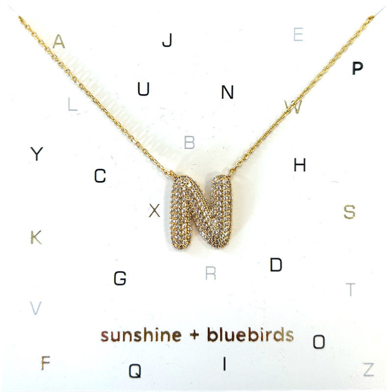 Crystal Puf Initial Necklace N
