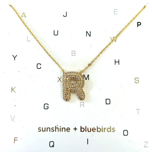 Crystal Puf Initial Necklace R