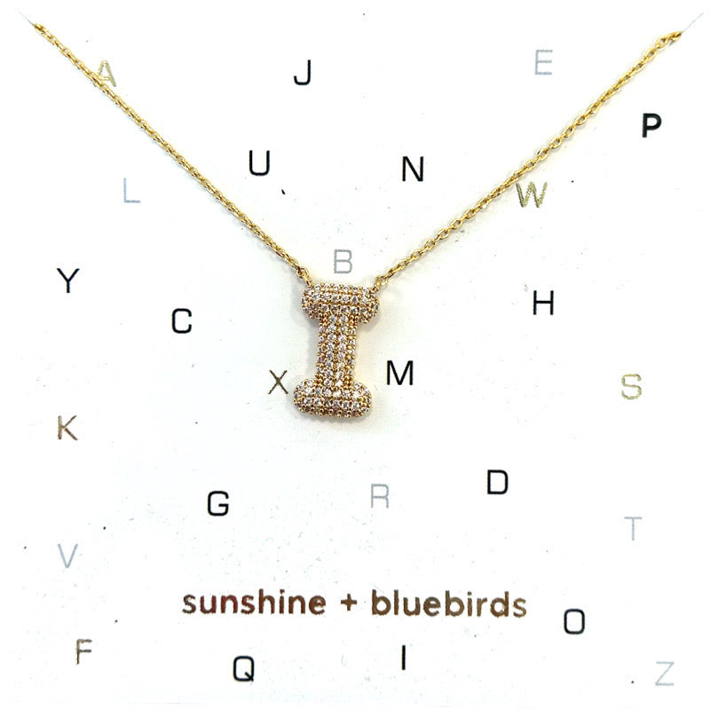 Crystal Puf Initial Necklace I