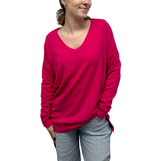 V-Neck Sweater in Fuchsia