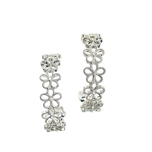 Daisy Flower Hoop Earrings in Silver