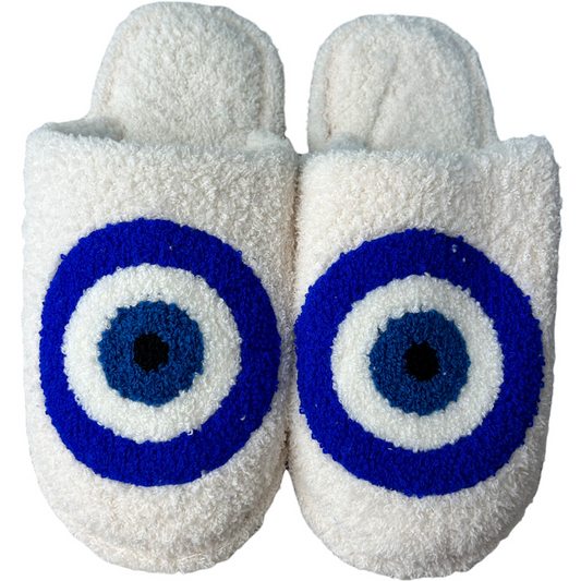 Evil Eye Slippers in Ivory