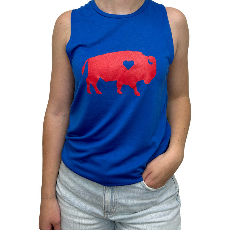 Standing Buffalo Muscle Tank in Royal/Red