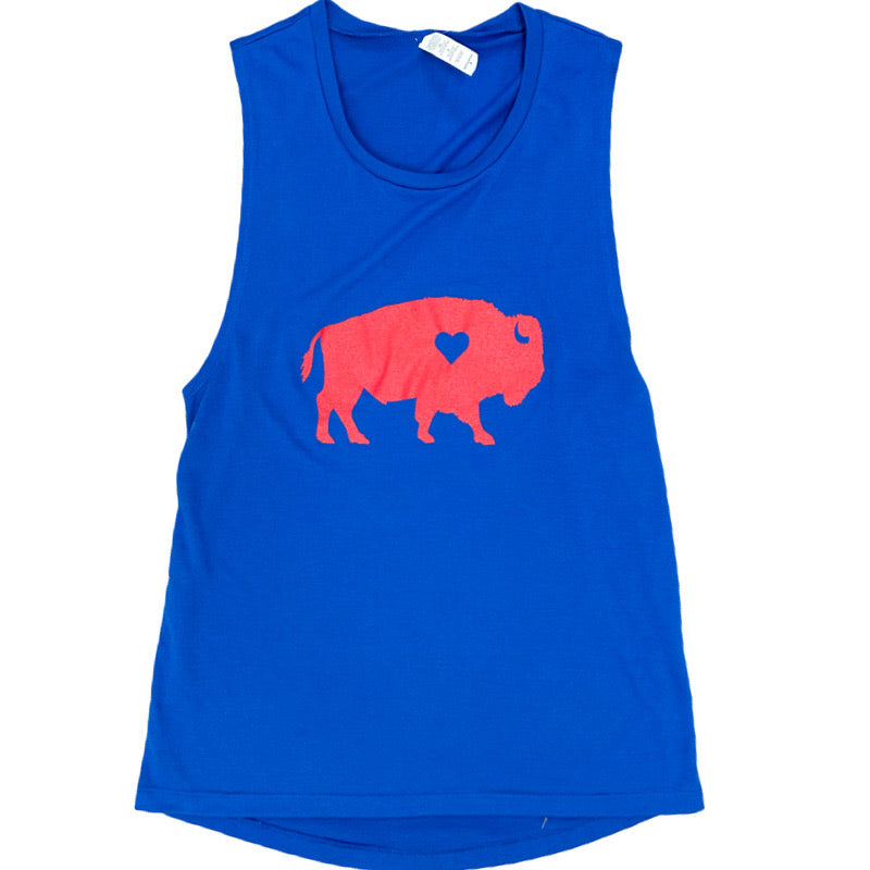 Standing Buffalo Muscle Tank in Royal/Red