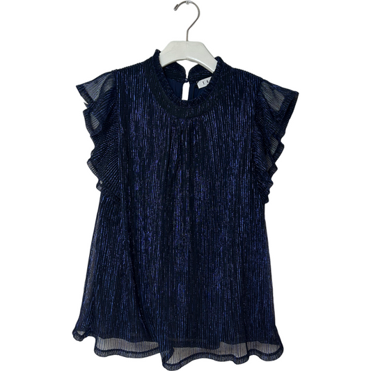Flutter Sleeve Metallic Top in Navy
