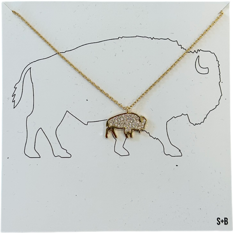 Large Standing Buffalo Crystal Necklace in Silver