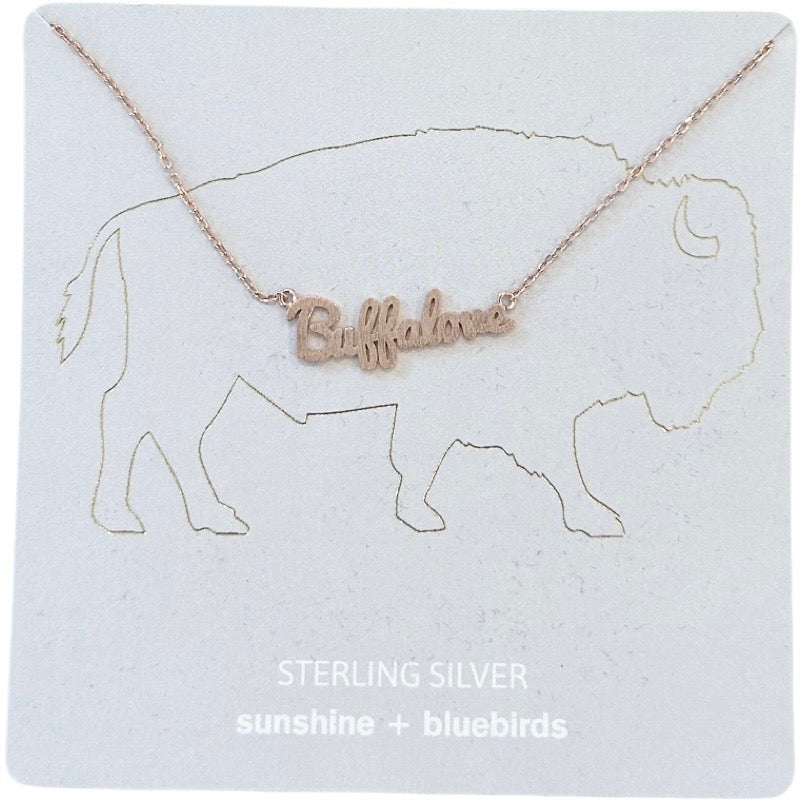 Sterling Silver Buffalove Script Necklace in Gold