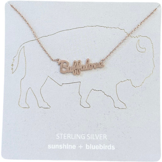 Sterling Silver Buffalove Script Necklace in Rose Gold