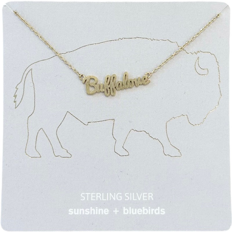 Sterling Silver Buffalove Script Necklace in Gold