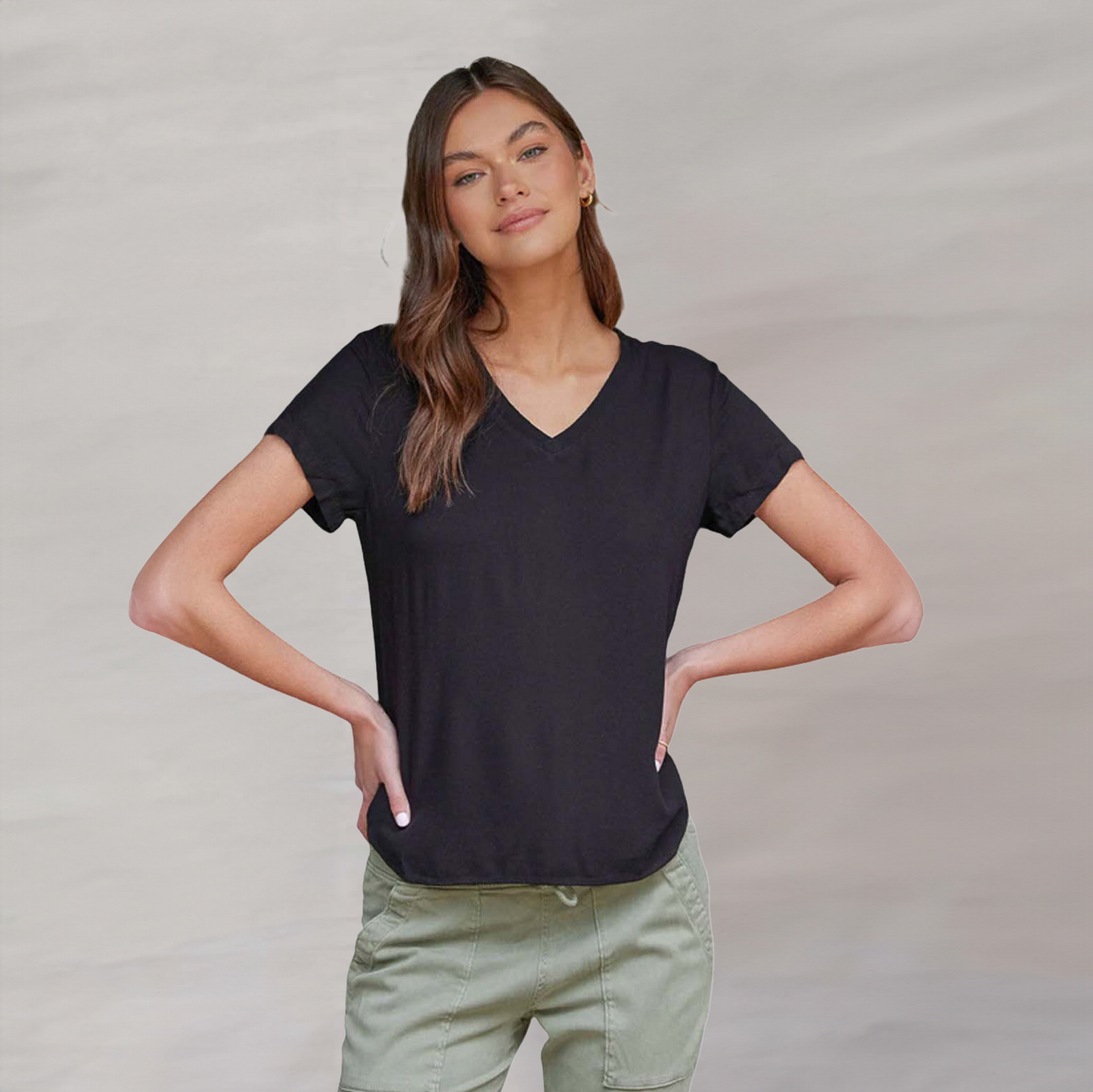 Short Sleeve V-Neck Tee in Sunset Coral