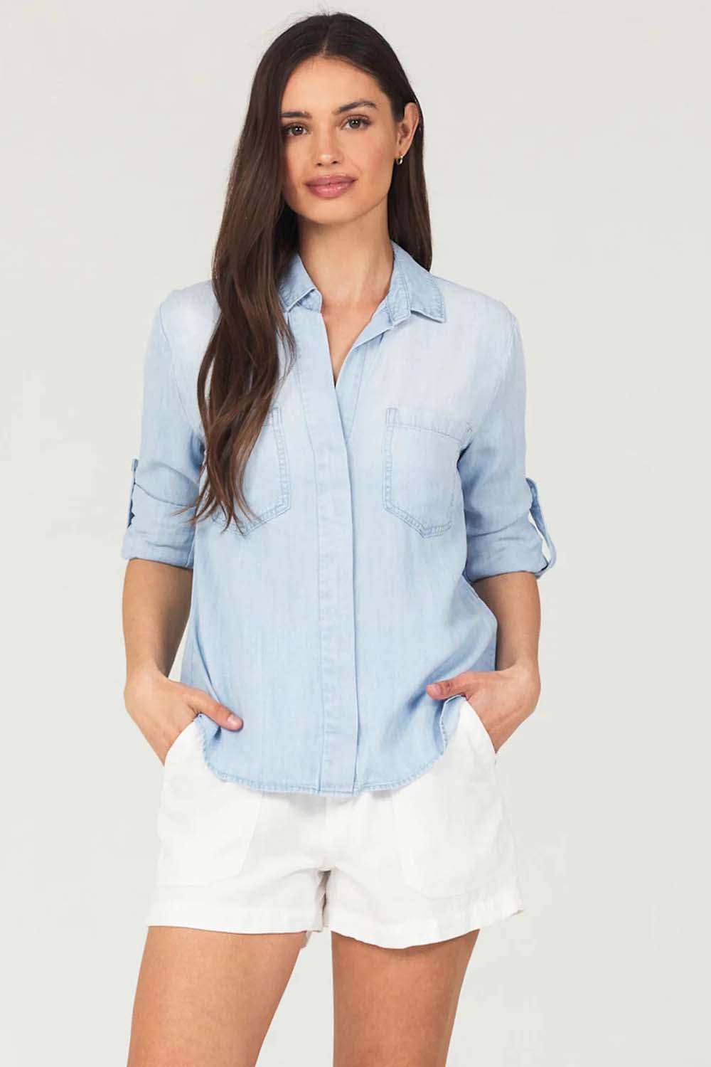 Split Back Button-Down in Sunset Coral