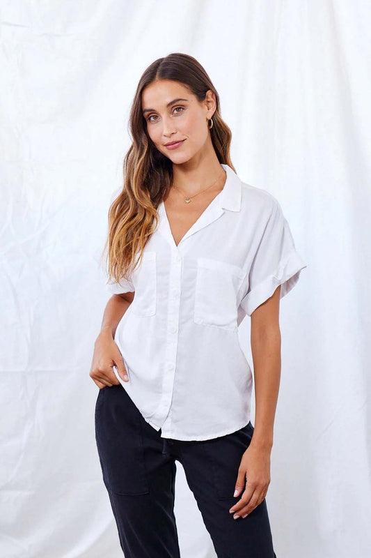Slouchy Short Sleeve Button Down in White
