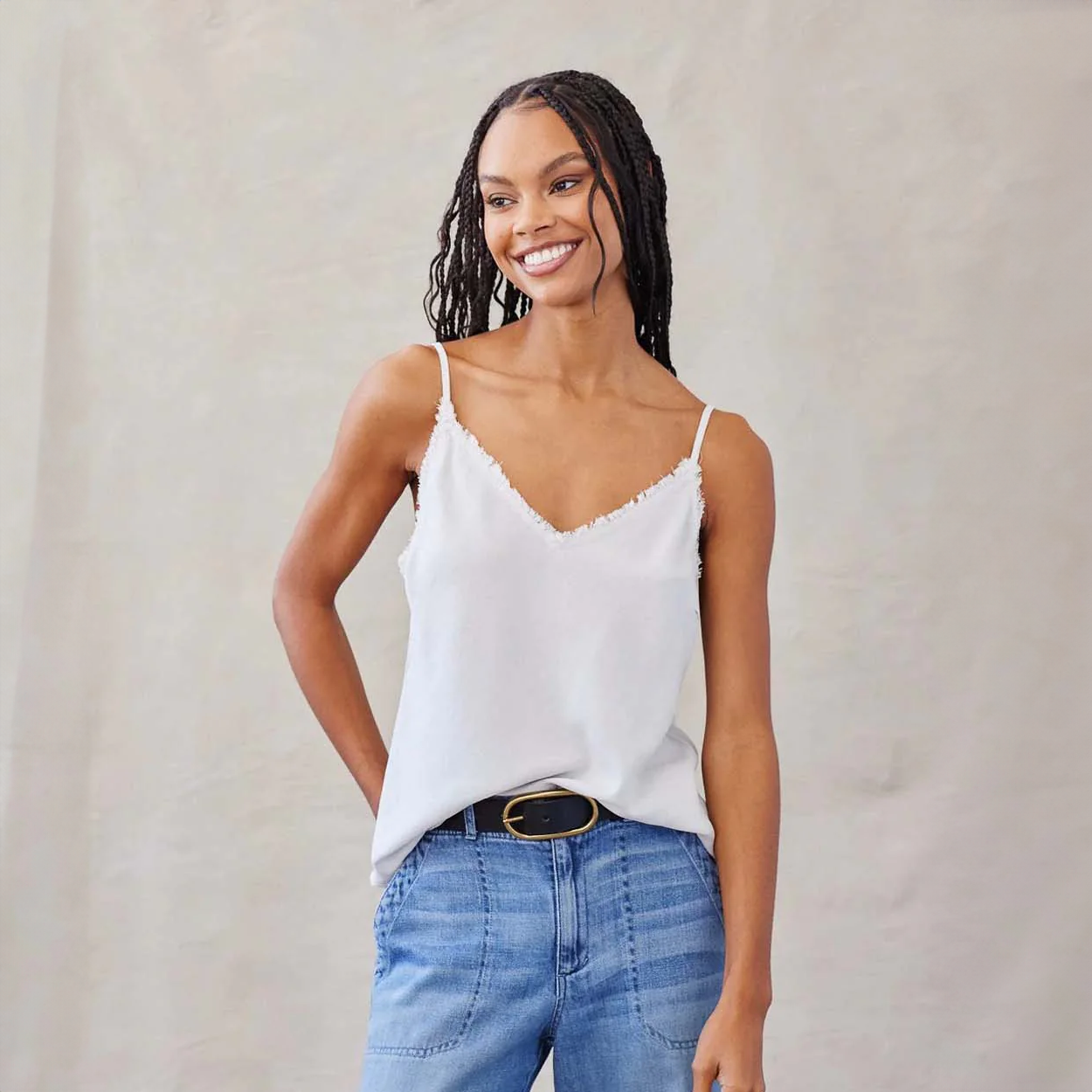 Frayed Cami in Sunset Coral