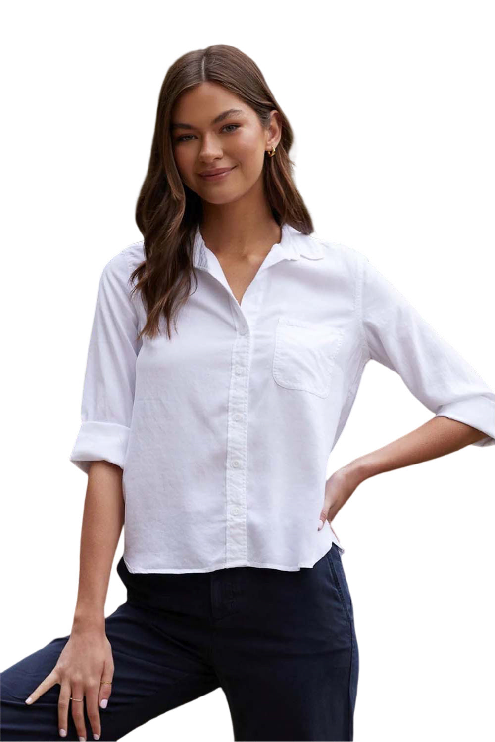 Shirt Tail Button Down in White