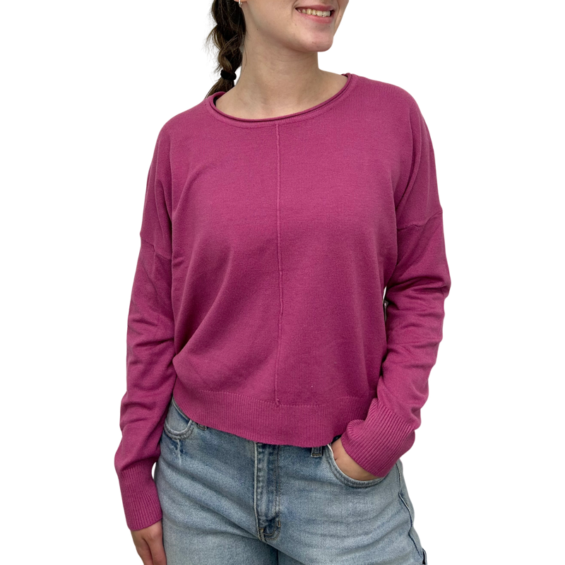 L/S Short Sweater in Heather Hibiscus