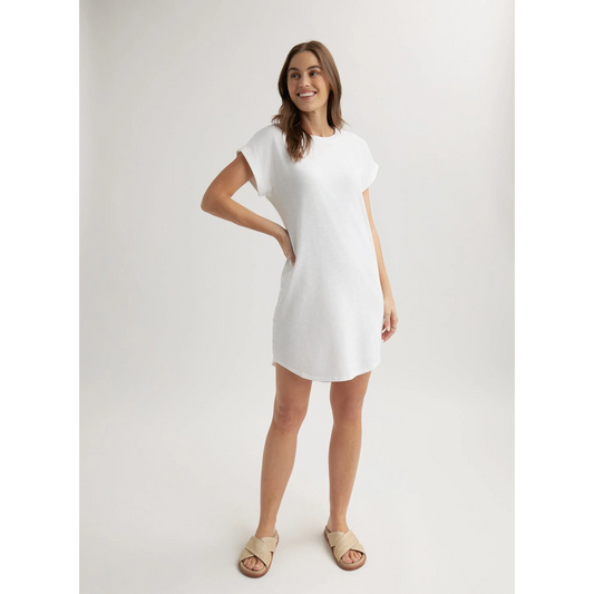 Roll Sleeve Tshirt Dress in White