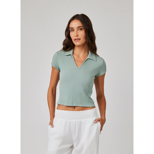 Collared Crop Top in Sage