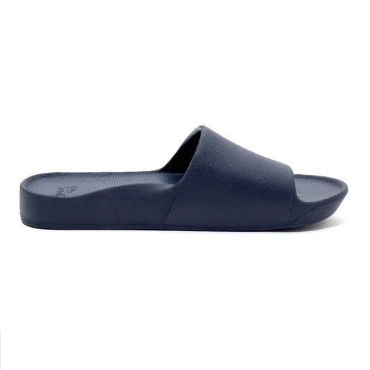 Navy blue slide sandal on a white background