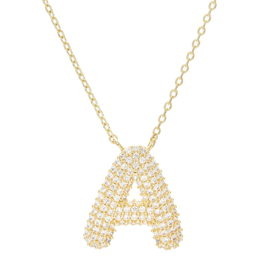 Crystal Puf Initial Necklace A